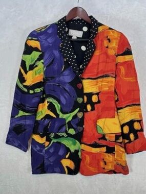 VINTAGE Dorothy Schoelen Platinum Blazer Womens S Heart Buttons Made USA 90s Art